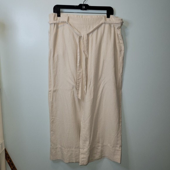 Joie Wide Leg Pants Womens XL Linen Blend Palazzo Belted Solid Khaki Coastal‎ - Picture 1 of 11